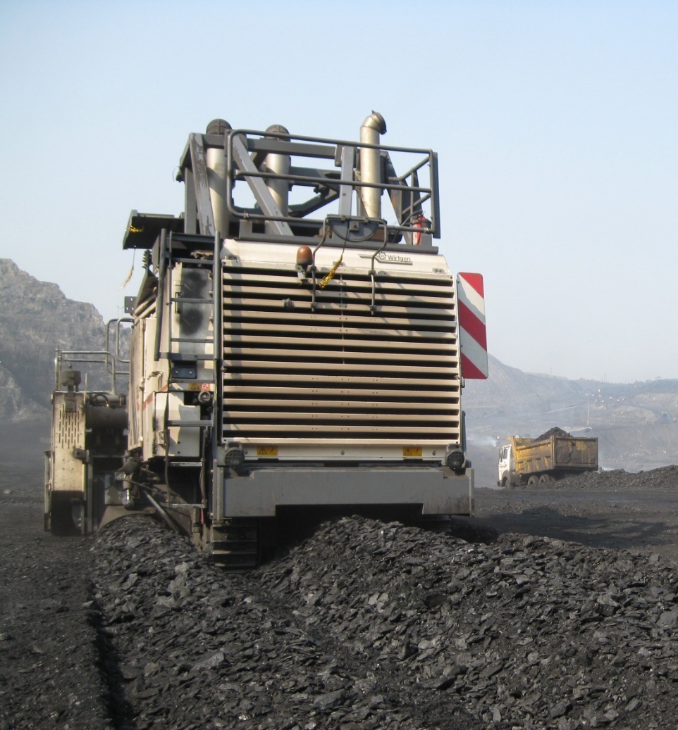 Open-cast coal mine with terraced benches