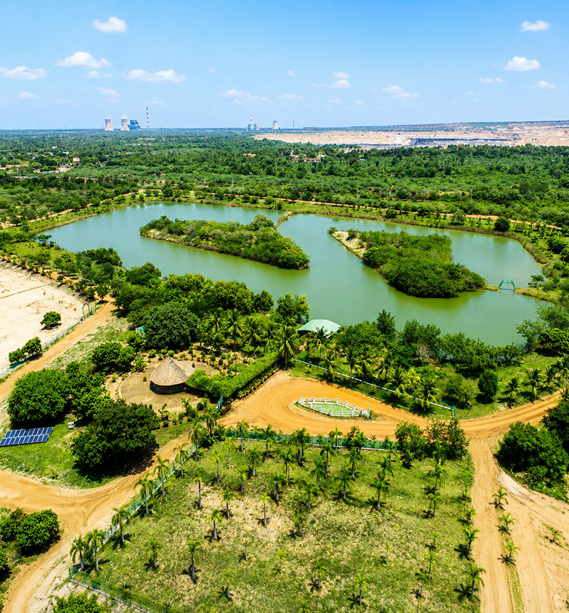 Closed mine site undergoing land restoration